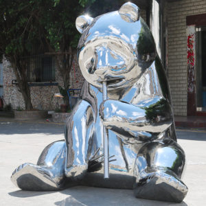 Stainless steel panda sculpture