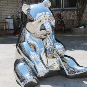 Stainless steel panda sculpture