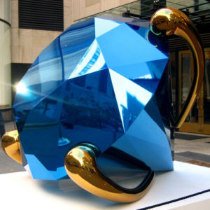 artwork outdoor Modern garden Blue Diamonds shiny modern stainless steel sculpture